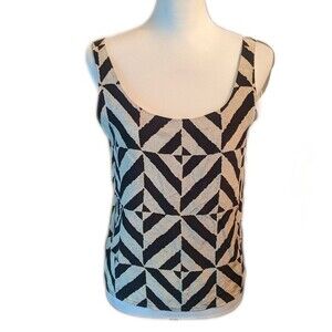 Linda Allard Ellen Tracy 100% silk cream & black geometric pattern tank top 8